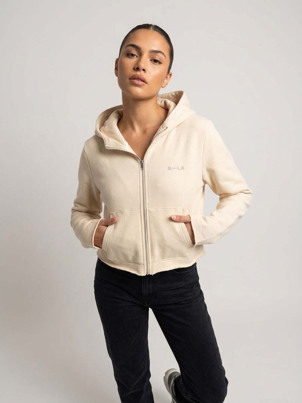Newd Sportswear N-LA Cream Cropped Full-Zip Hoodie Size XL